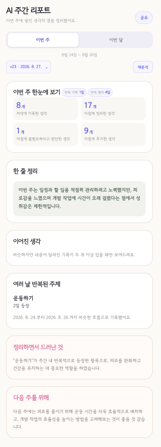 MindBrew 주간 리포트 예시